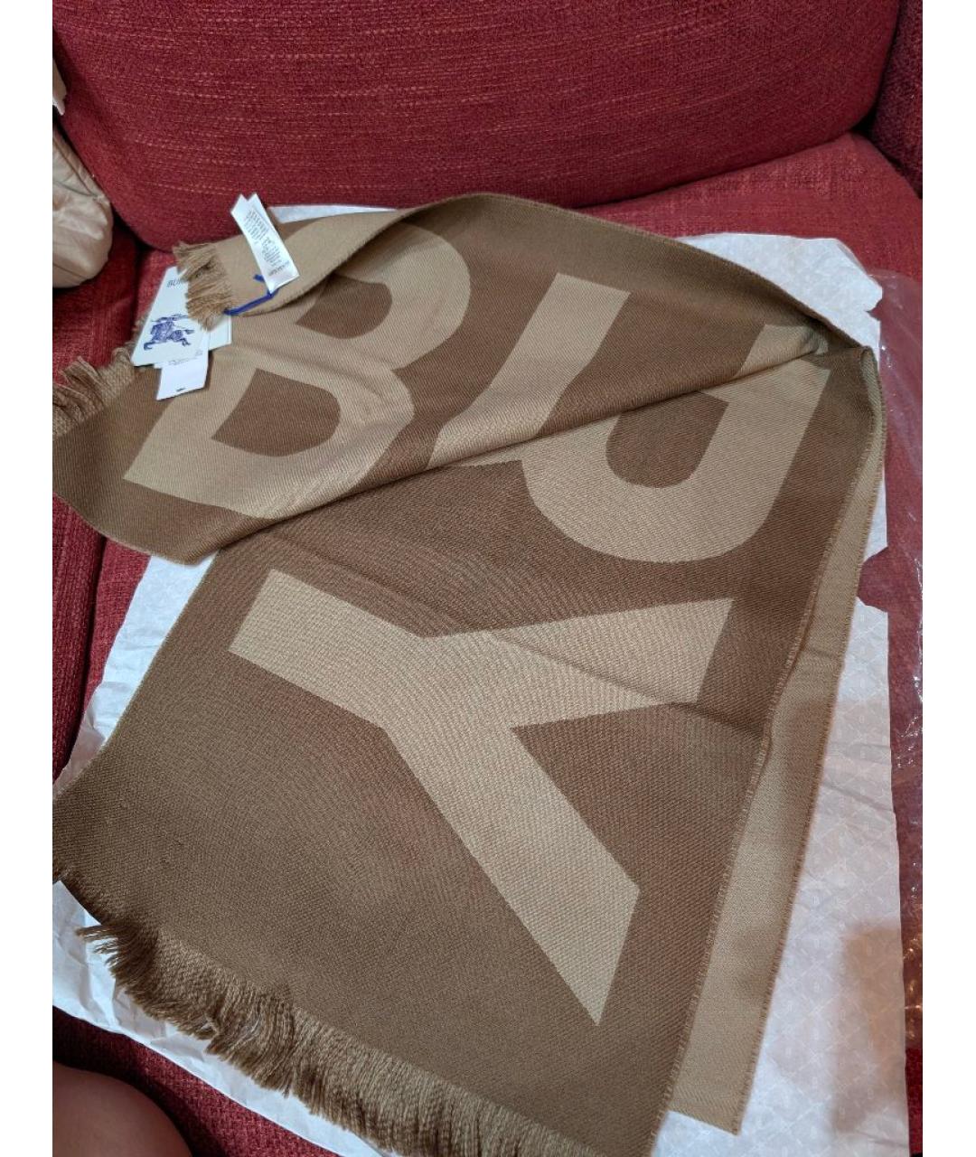 BURBERRY Коричневый шерстяной шарф, фото 4