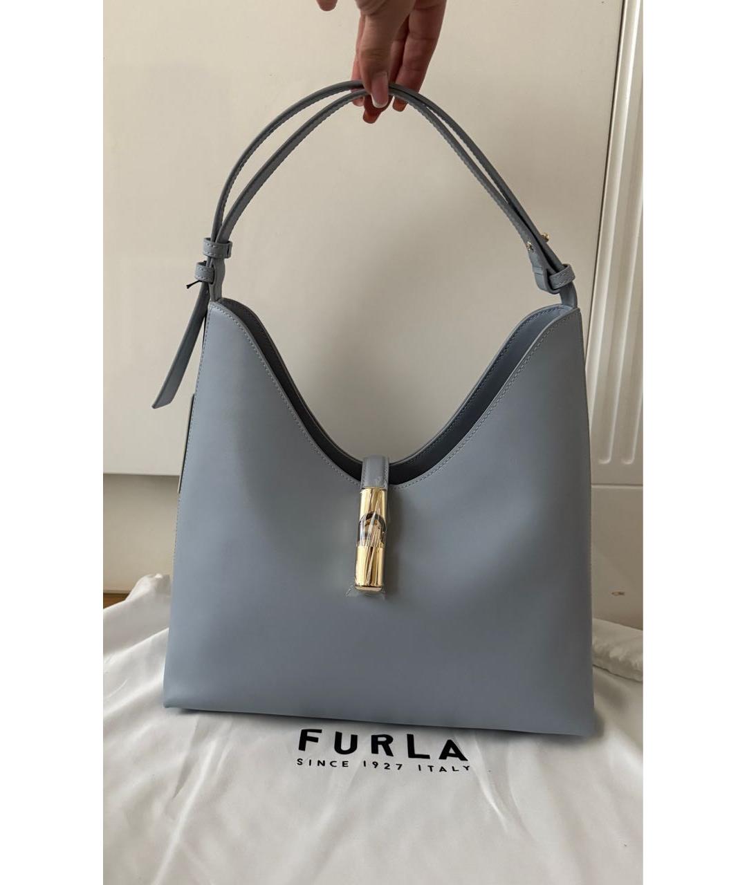 FURLA Голубая кожаная сумка тоут, фото 6