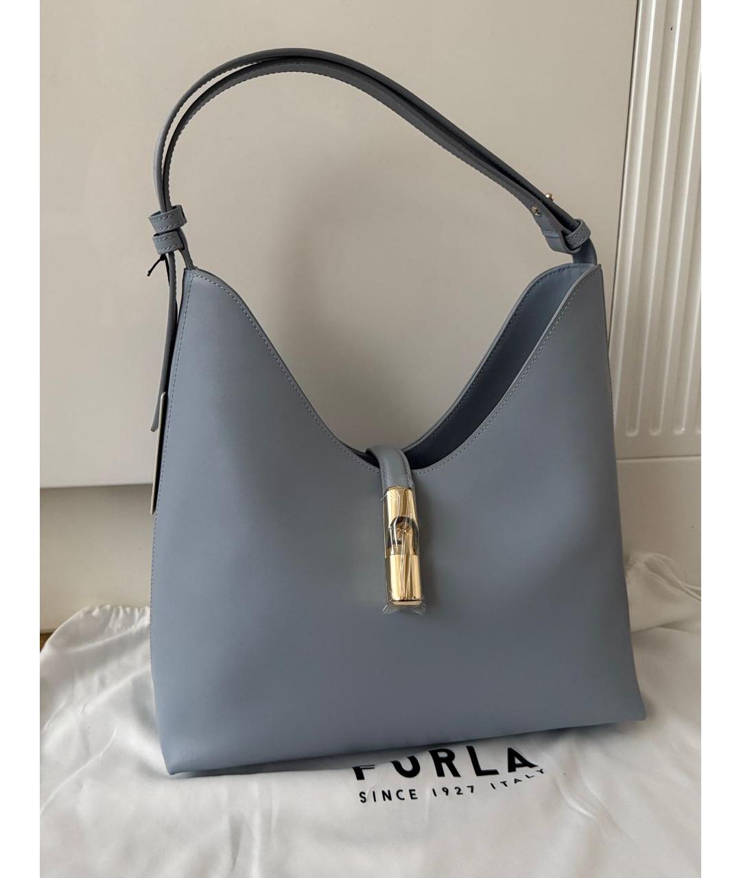 FURLA Голубая кожаная сумка тоут, фото 5