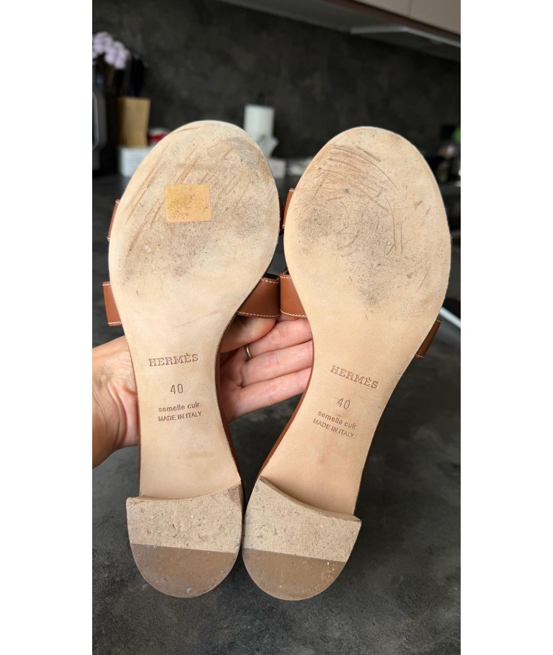 HERMES Оранжевое кожаные сандалии, фото 5