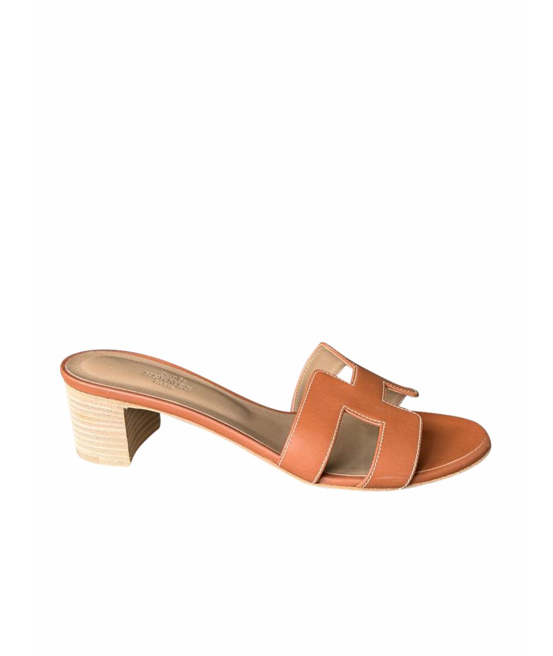 HERMES Оранжевое кожаные сандалии, фото 1