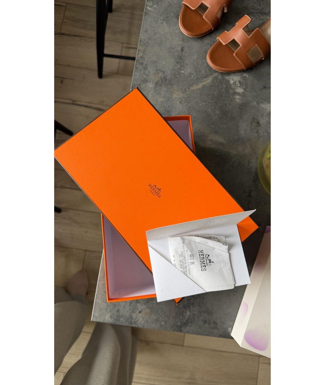 HERMES Оранжевое кожаные сандалии, фото 6