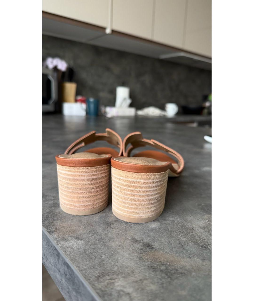 HERMES Оранжевое кожаные сандалии, фото 4