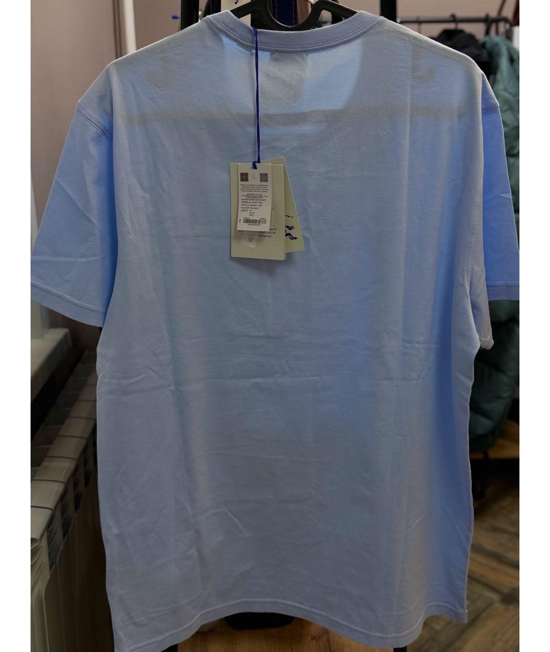 BURBERRY Голубая хлопковая футболка, фото 3