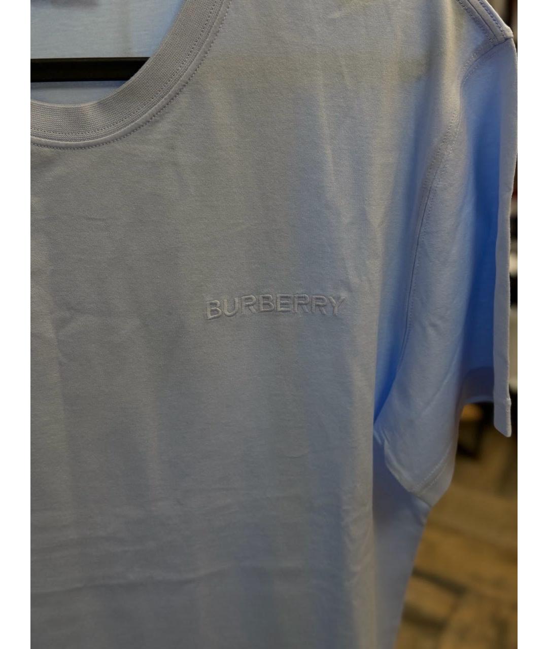 BURBERRY Голубая хлопковая футболка, фото 4