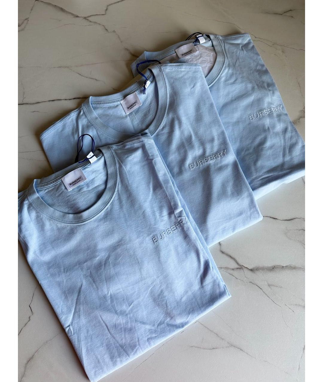 BURBERRY Голубая хлопковая футболка, фото 2