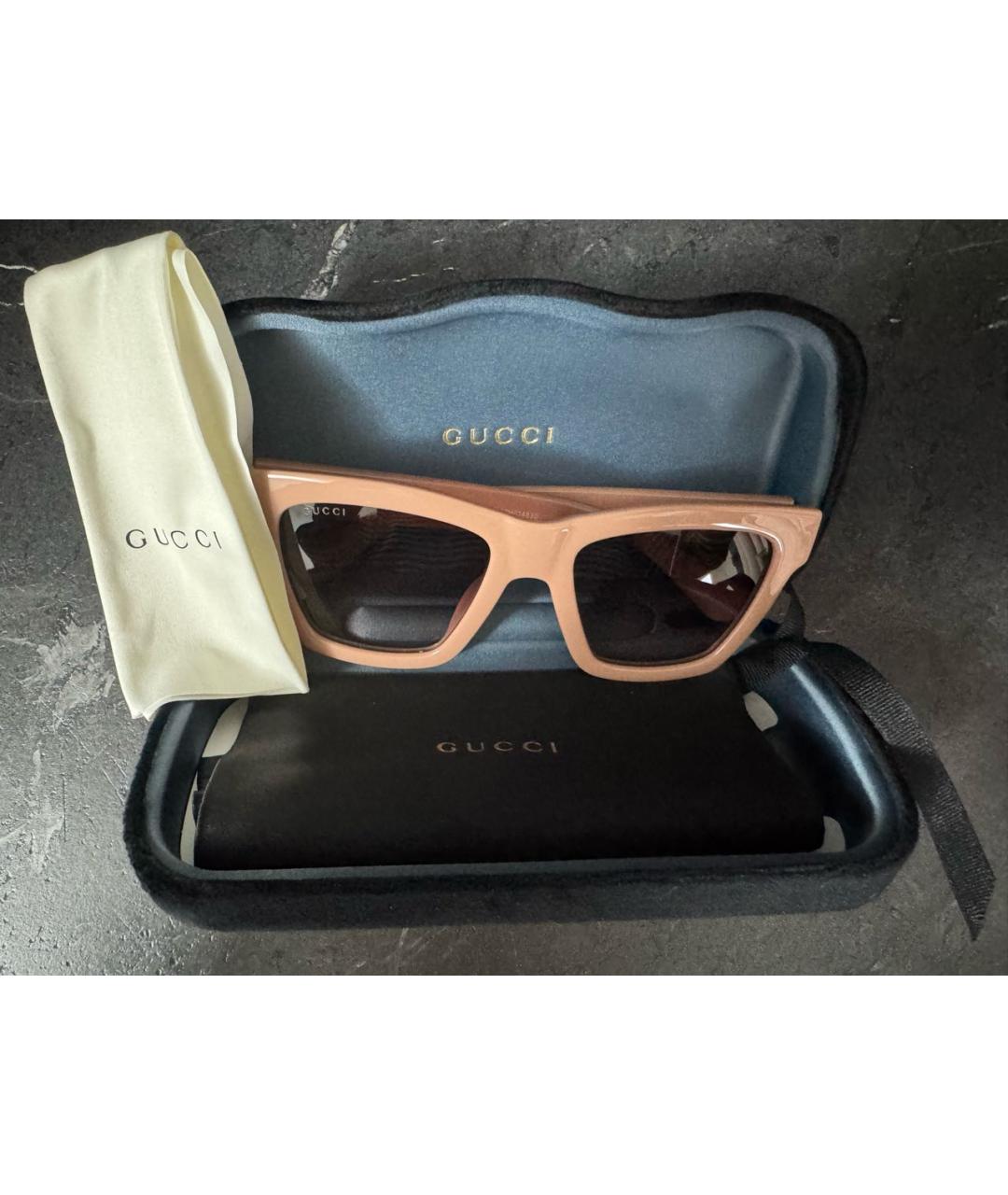 GUCCI Бежевые пластиковые солнцезащитные очки, фото 5