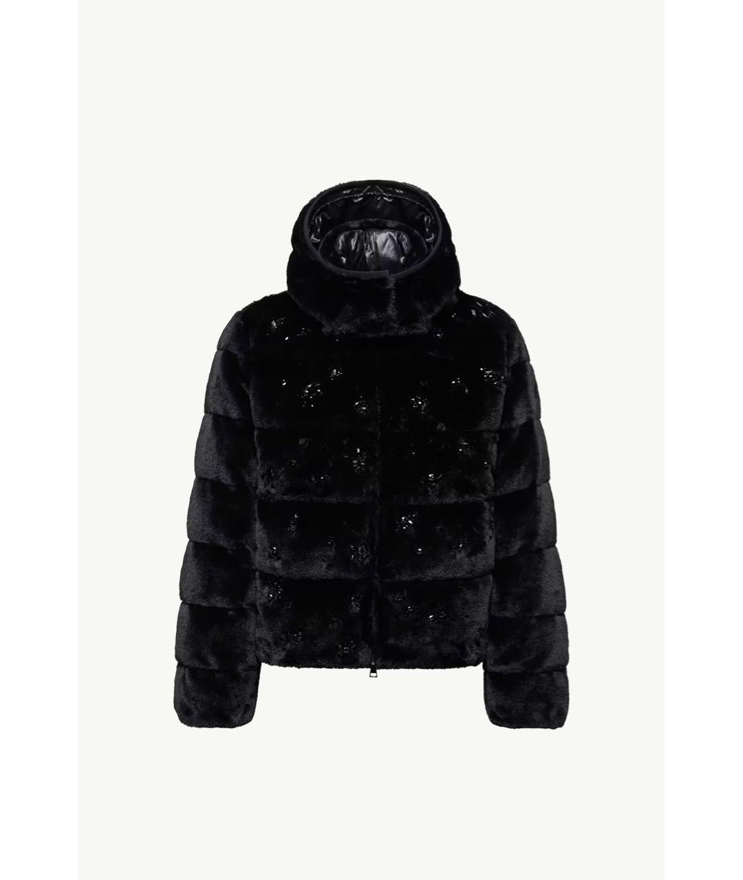 MONCLER Черная полиэстеровая шуба, фото 5