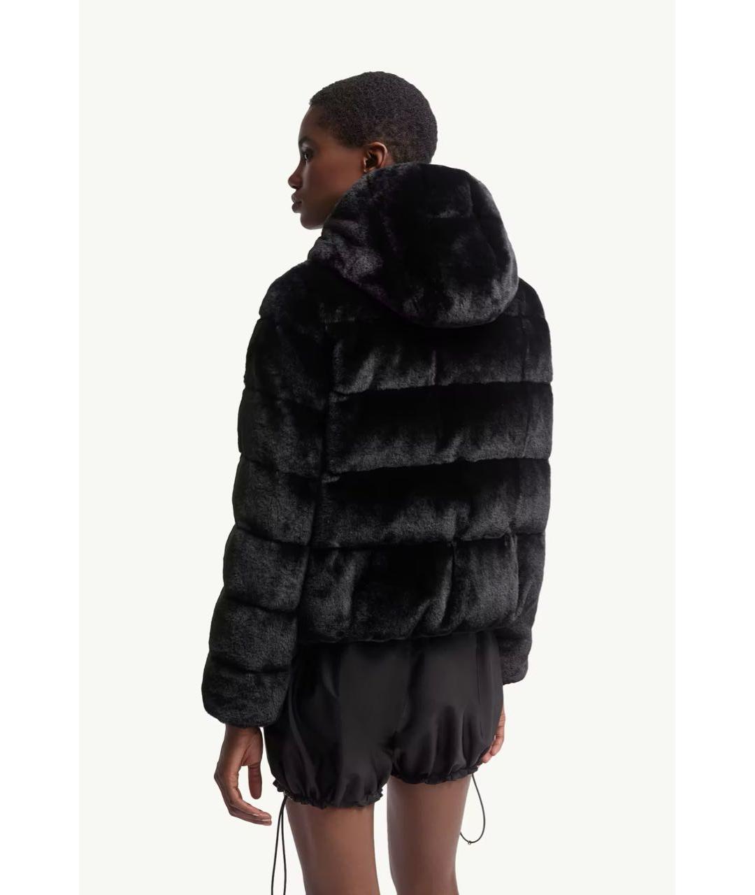 MONCLER Черная полиэстеровая шуба, фото 4