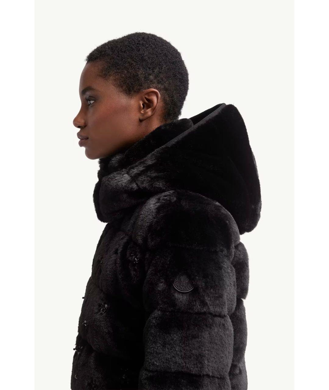 MONCLER Черная полиэстеровая шуба, фото 3