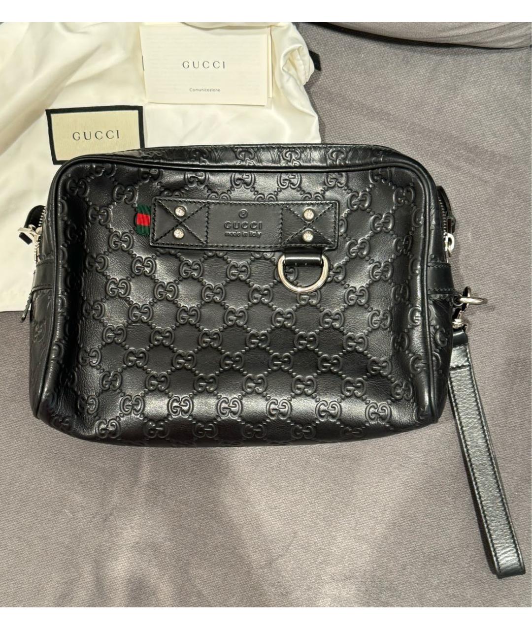 GUCCI Черная кожаная барсетка, фото 4