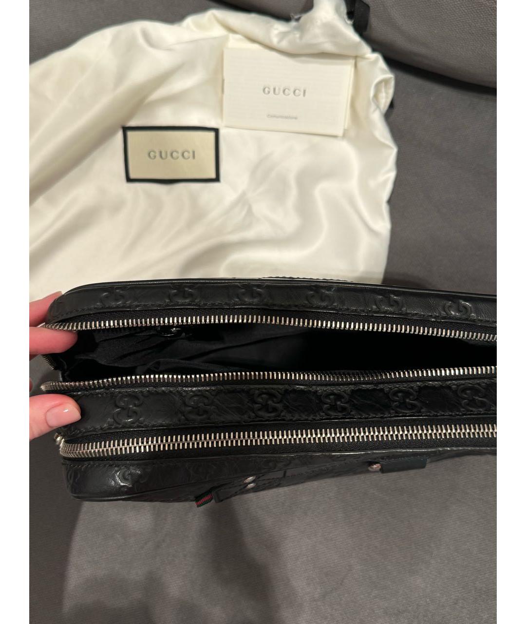 GUCCI Черная кожаная барсетка, фото 3