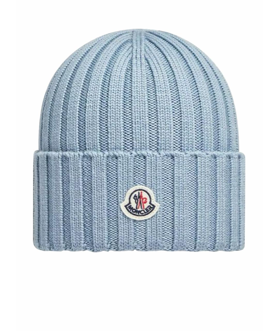 MONCLER Голубая шерстяная шапка, фото 1