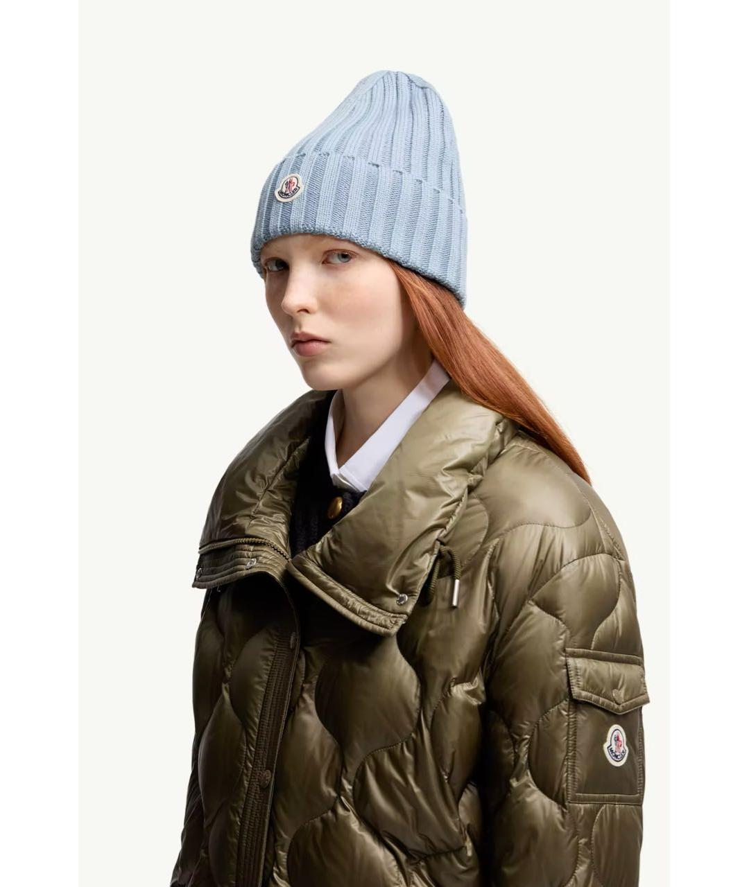 MONCLER Голубая шерстяная шапка, фото 2