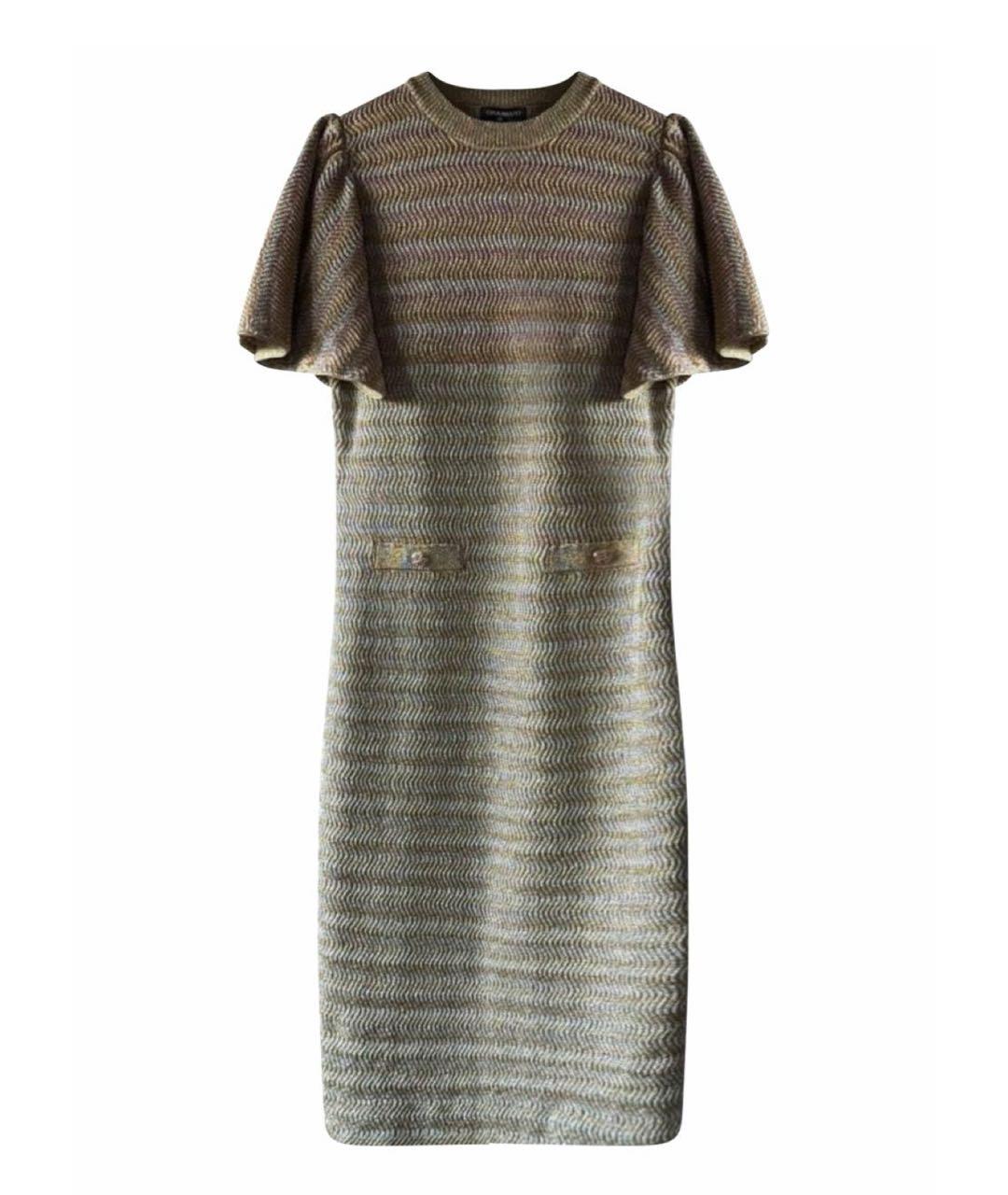 CHANEL Золотое вискозное повседневное платье, фото 8