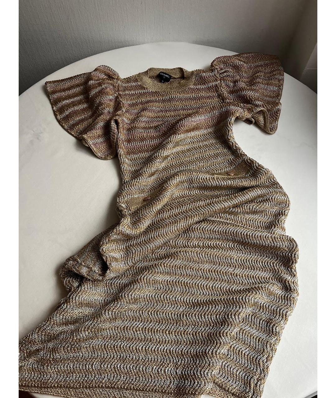 CHANEL Золотое вискозное повседневное платье, фото 6