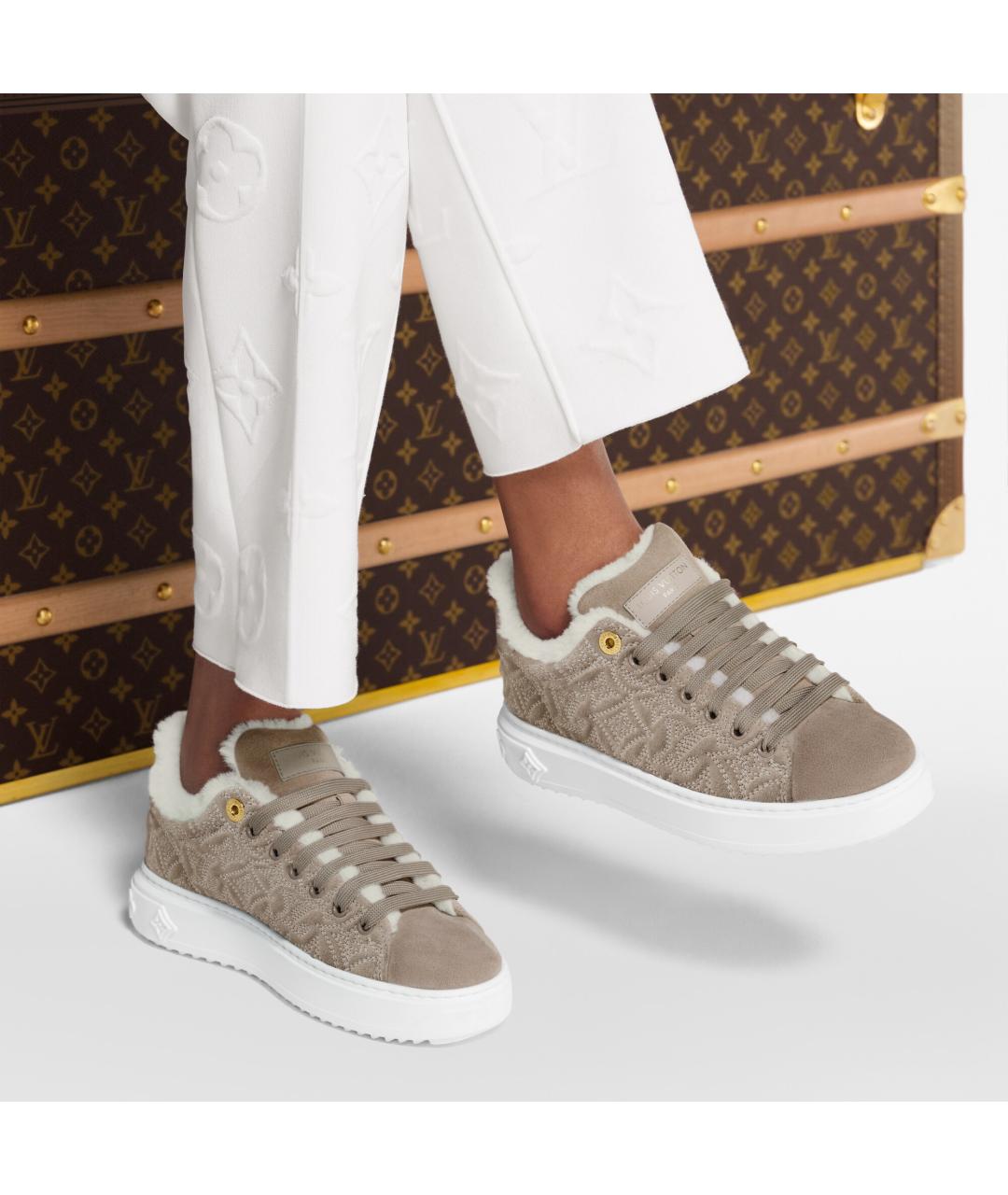 LOUIS VUITTON Бежевые замшевые кроссовки, фото 9