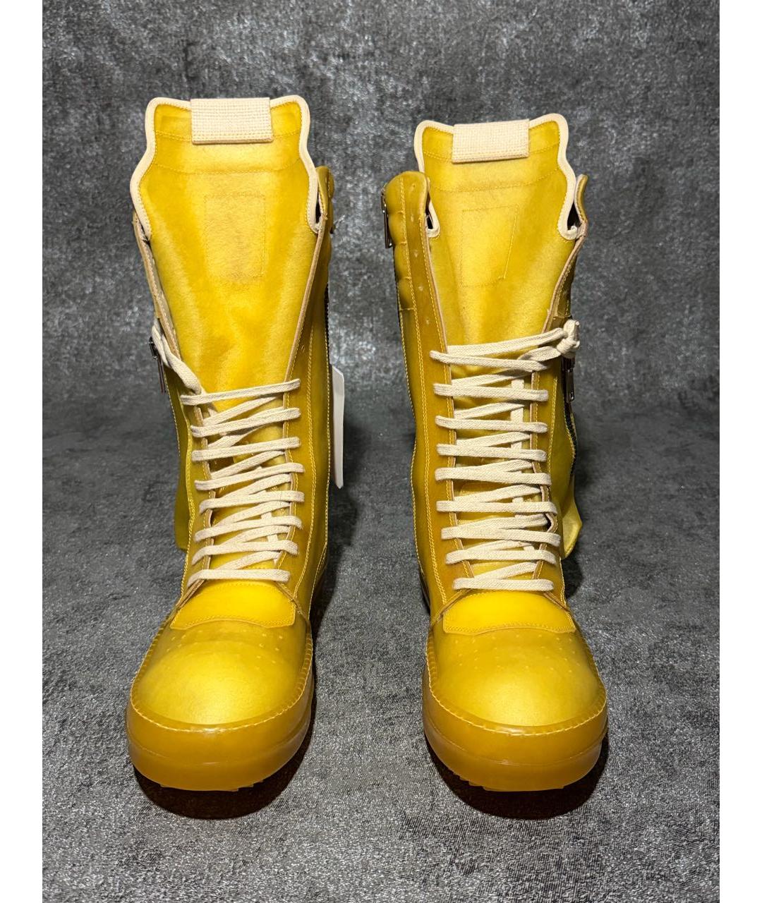 RICK OWENS Желтые кожаные высокие кроссовки / кеды, фото 2