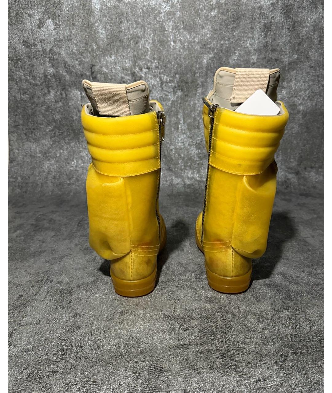 RICK OWENS Желтые кожаные высокие кроссовки / кеды, фото 4