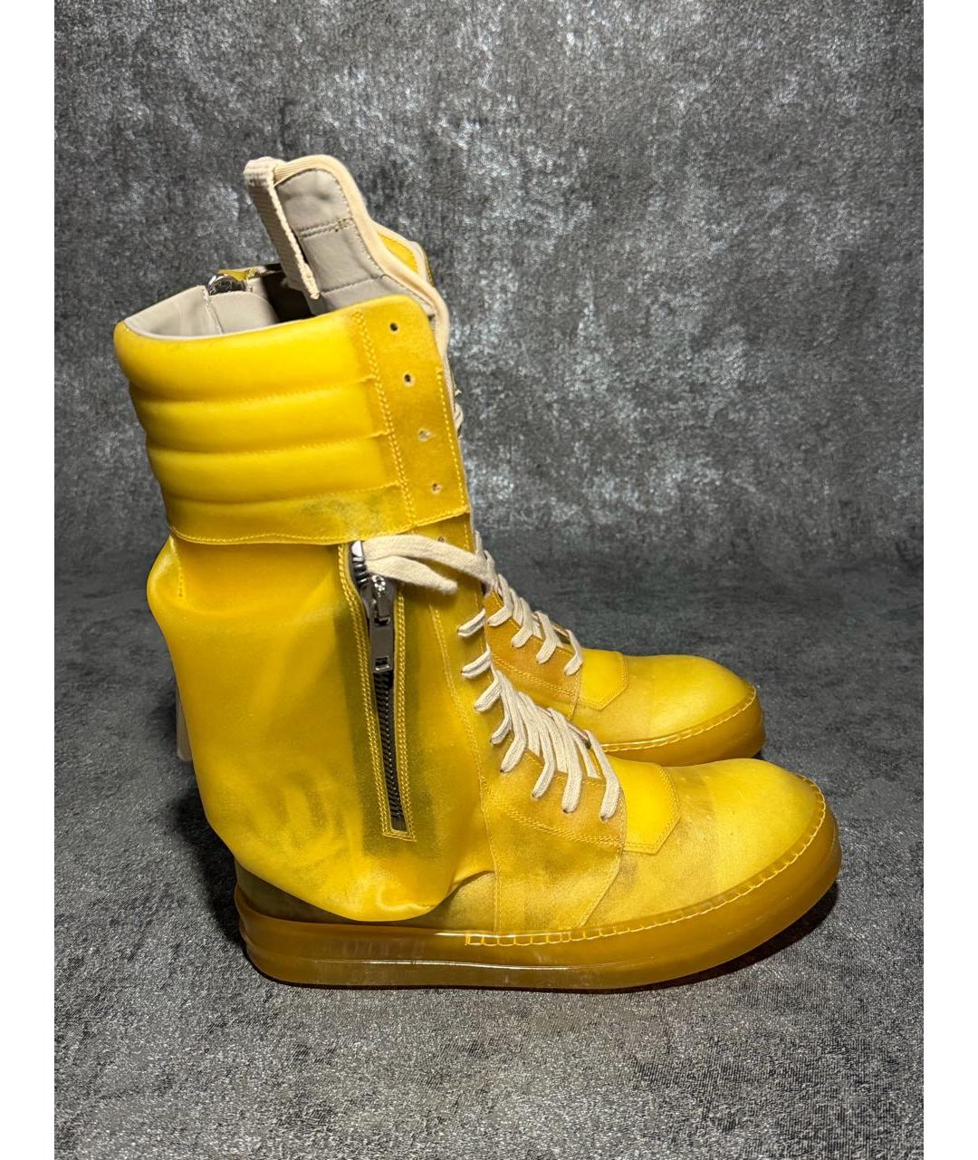 RICK OWENS Желтые кожаные высокие кроссовки / кеды, фото 9