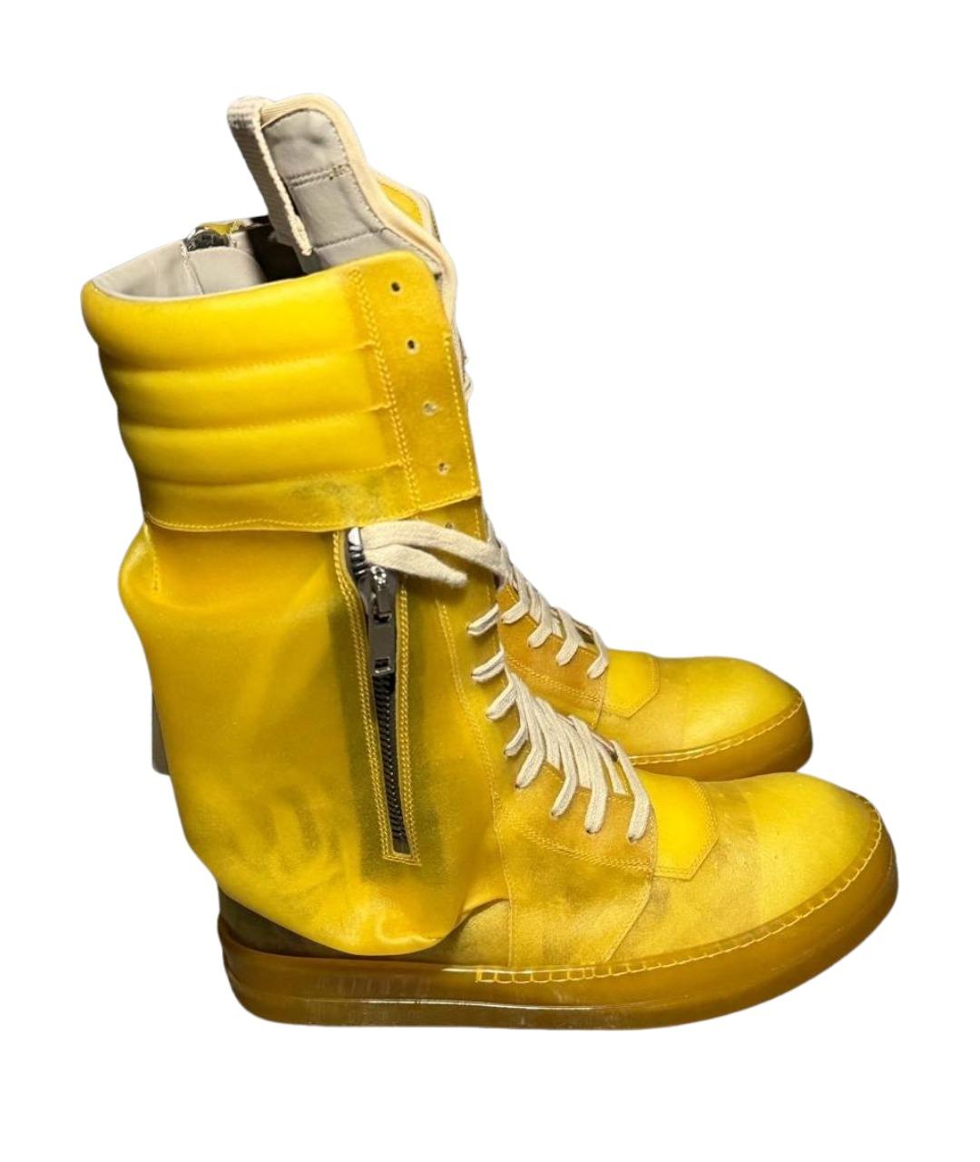 RICK OWENS Желтые кожаные высокие кроссовки / кеды, фото 1