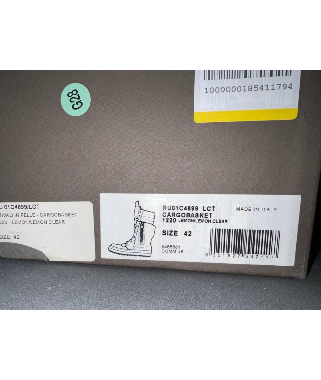 RICK OWENS Желтые кожаные высокие кроссовки / кеды, фото 8