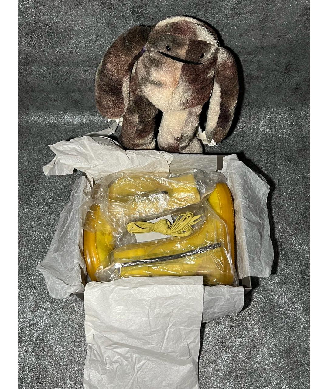 RICK OWENS Желтые кожаные высокие кроссовки / кеды, фото 7