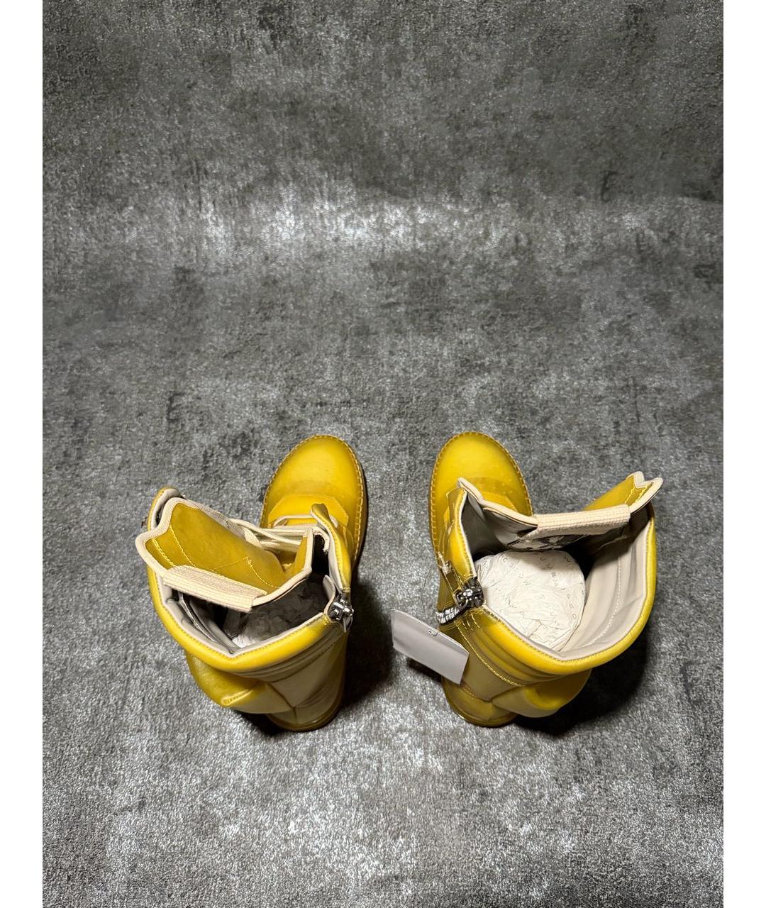 RICK OWENS Желтые кожаные высокие кроссовки / кеды, фото 3
