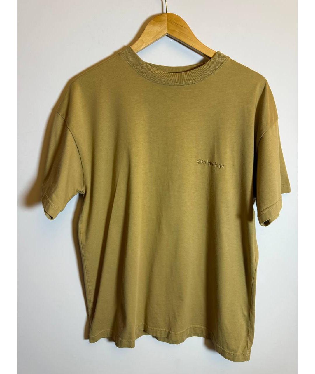 BALENCIAGA Горчичная хлопковая футболка, фото 4