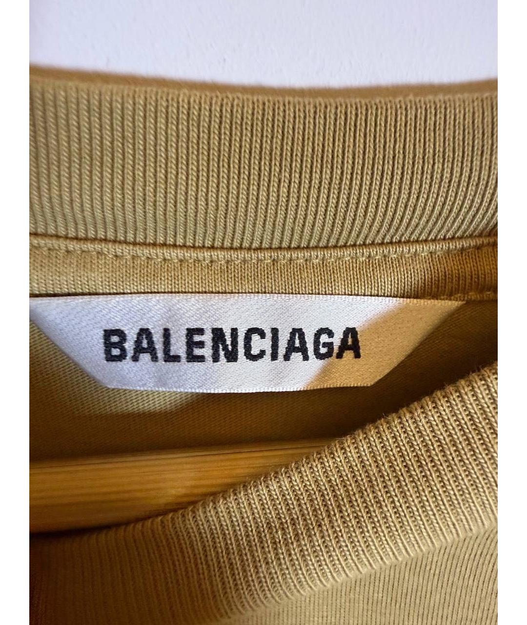 BALENCIAGA Горчичная хлопковая футболка, фото 3