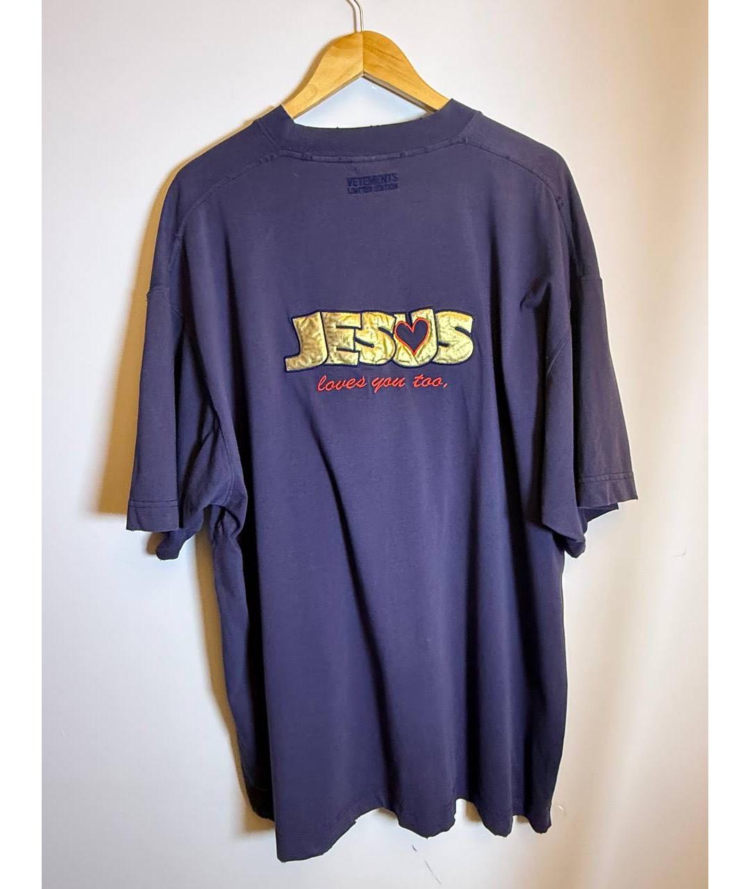 VETEMENTS Темно-синяя хлопковая футболка, фото 2