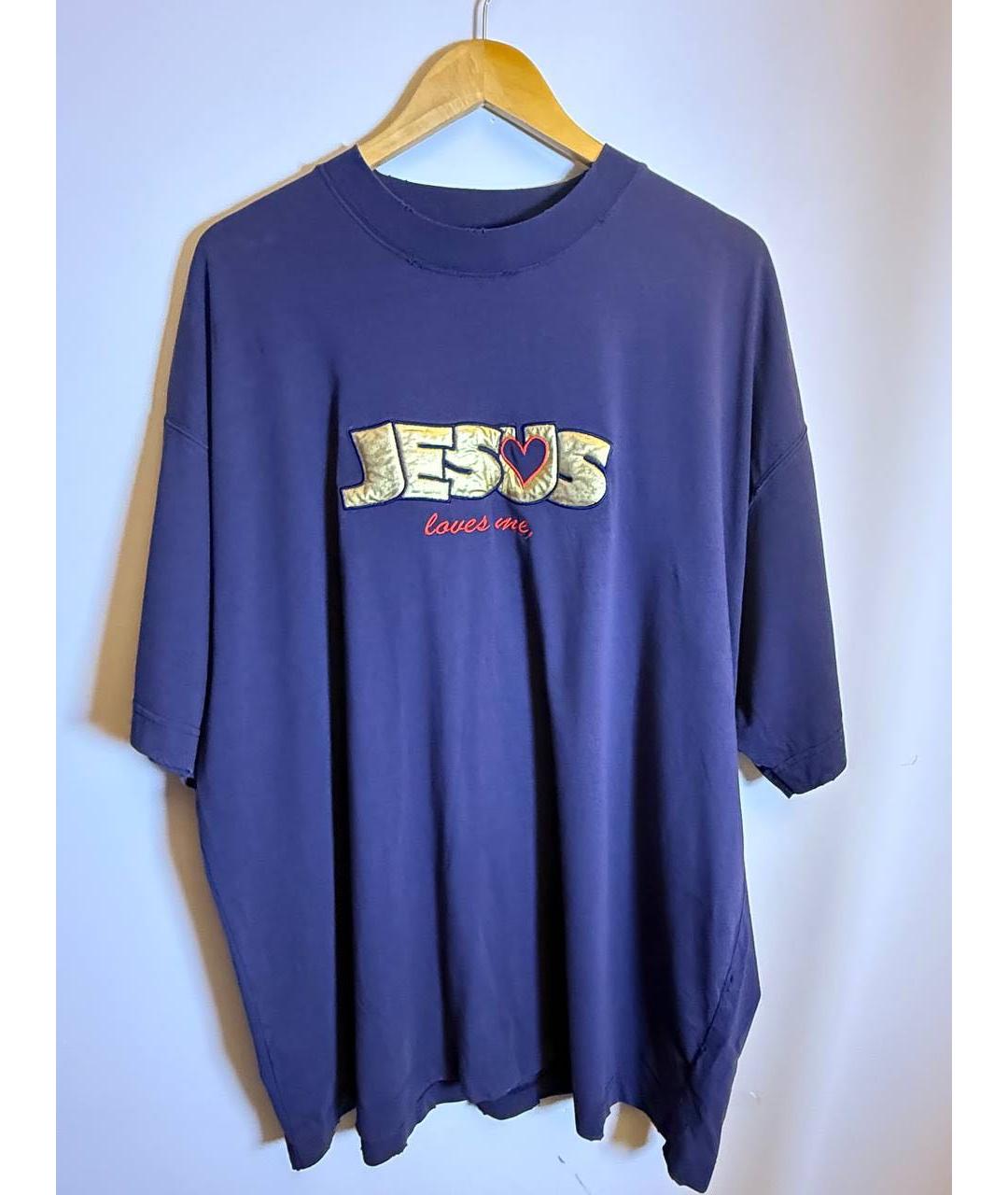 VETEMENTS Темно-синяя хлопковая футболка, фото 4