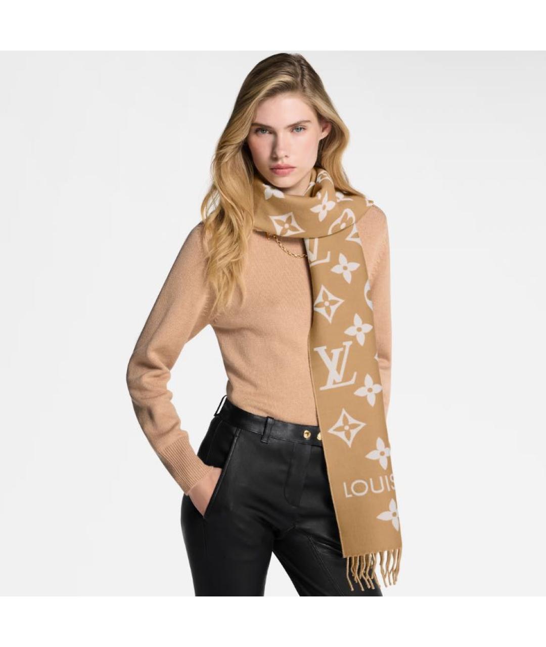 LOUIS VUITTON Бежевый шерстяной шарф, фото 6