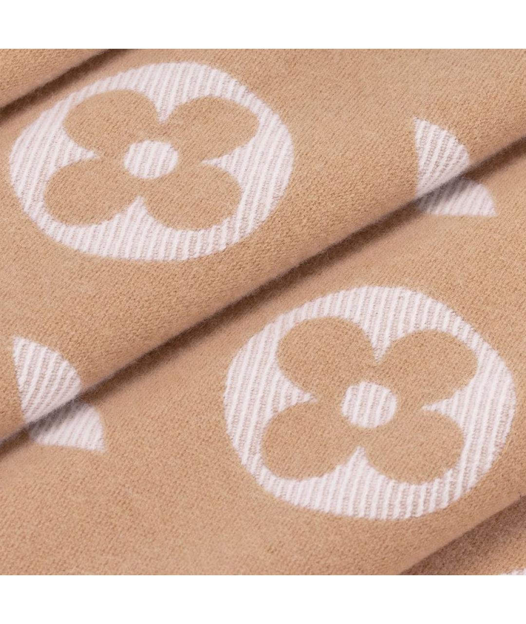 LOUIS VUITTON Бежевый шерстяной шарф, фото 4