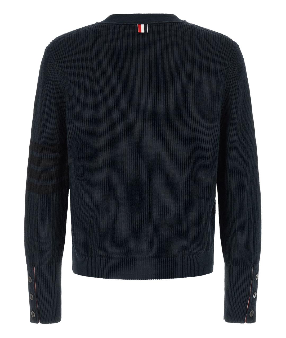 THOM BROWNE Темно-синий хлопковый кардиган, фото 2