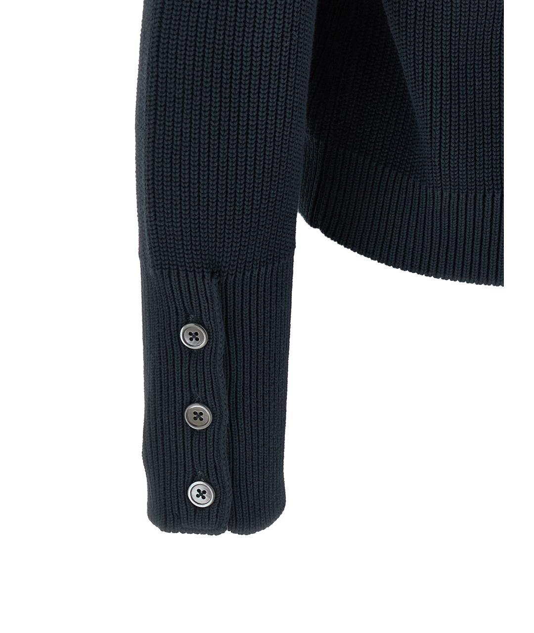 THOM BROWNE Темно-синий хлопковый кардиган, фото 4