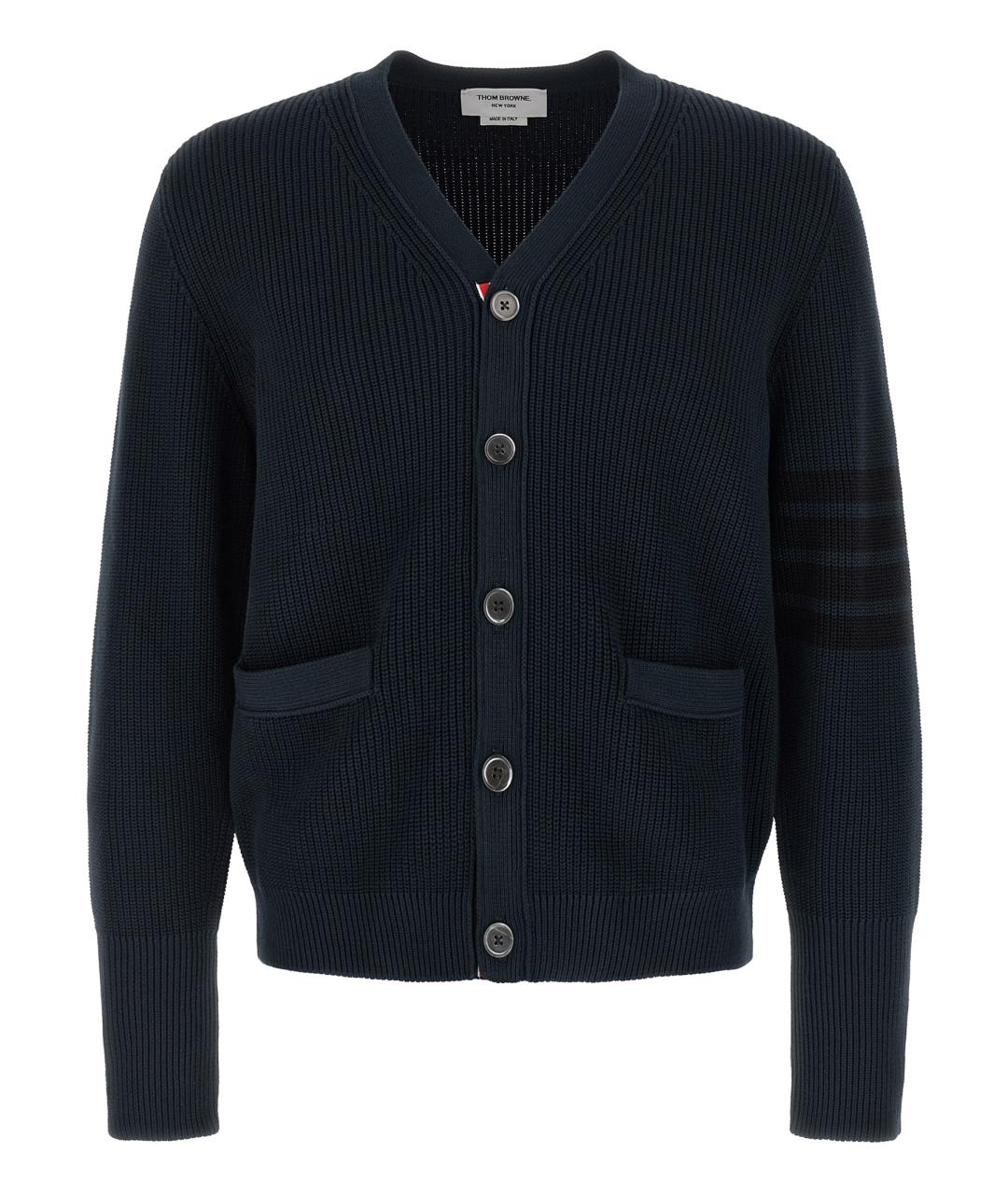 THOM BROWNE Темно-синий хлопковый кардиган, фото 1