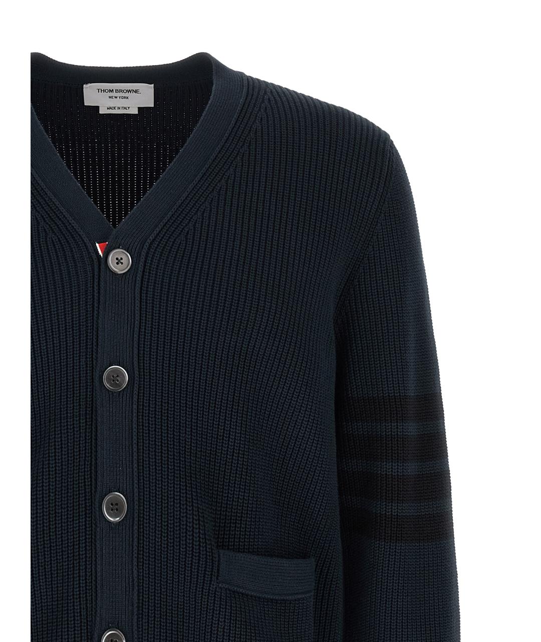 THOM BROWNE Темно-синий хлопковый кардиган, фото 3