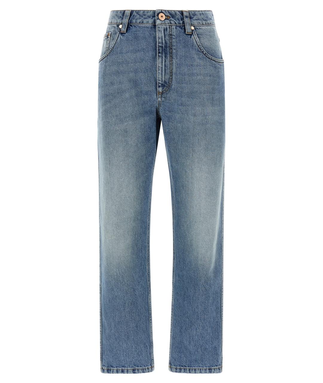 BRUNELLO CUCINELLI Голубые хлопковые прямые джинсы, фото 1