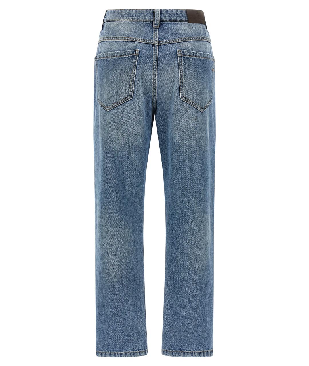 BRUNELLO CUCINELLI Голубые хлопковые прямые джинсы, фото 2