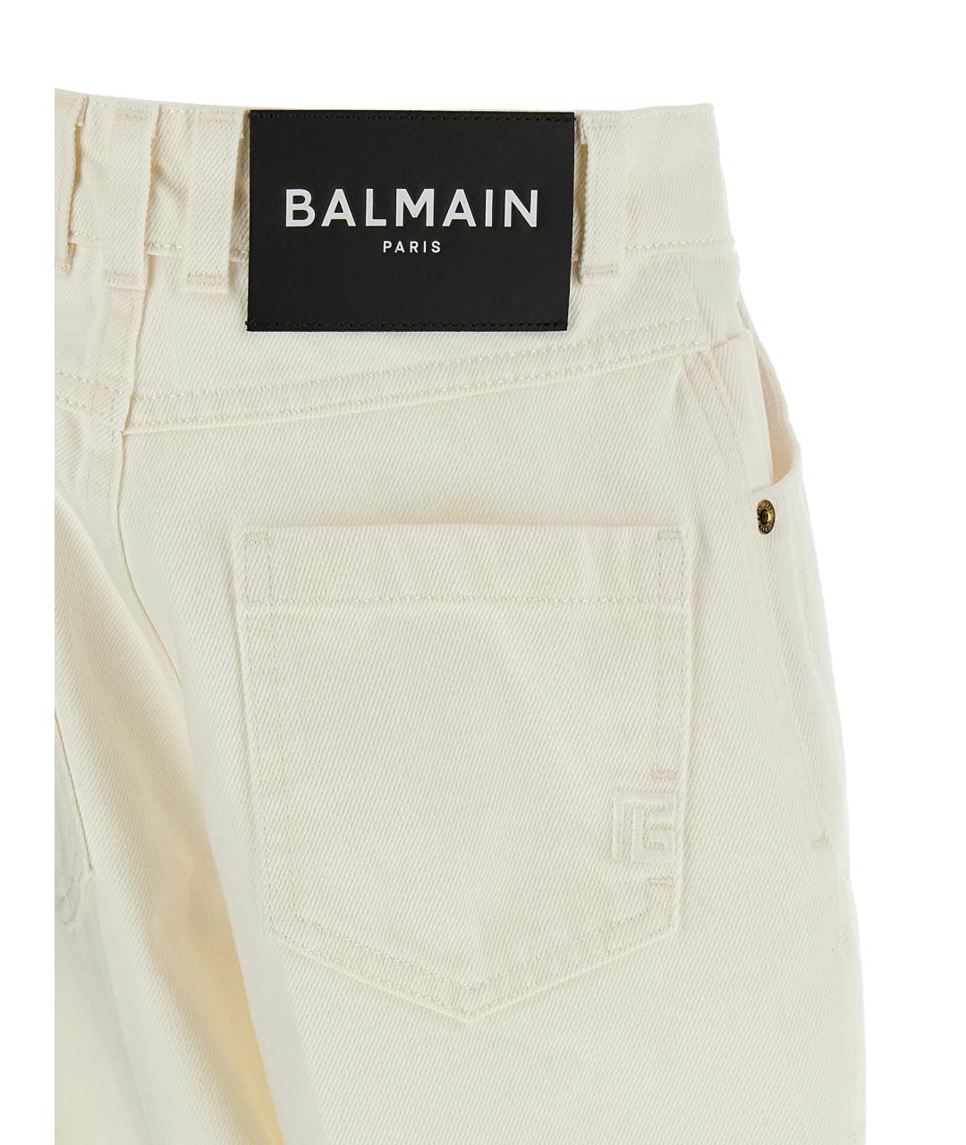 BALMAIN Белые хлопковые прямые джинсы, фото 4