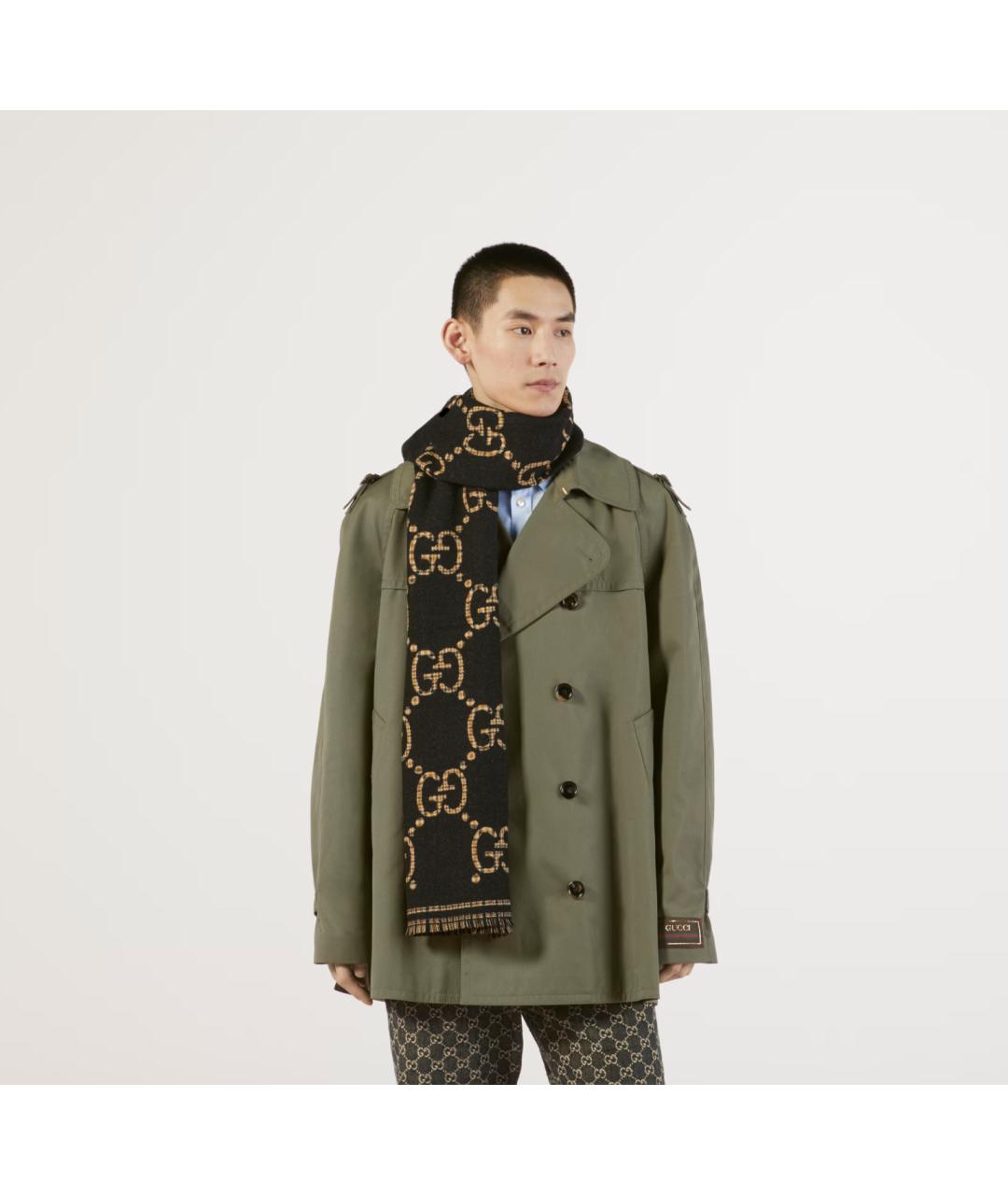 GUCCI Черный шерстяной шарф, фото 2
