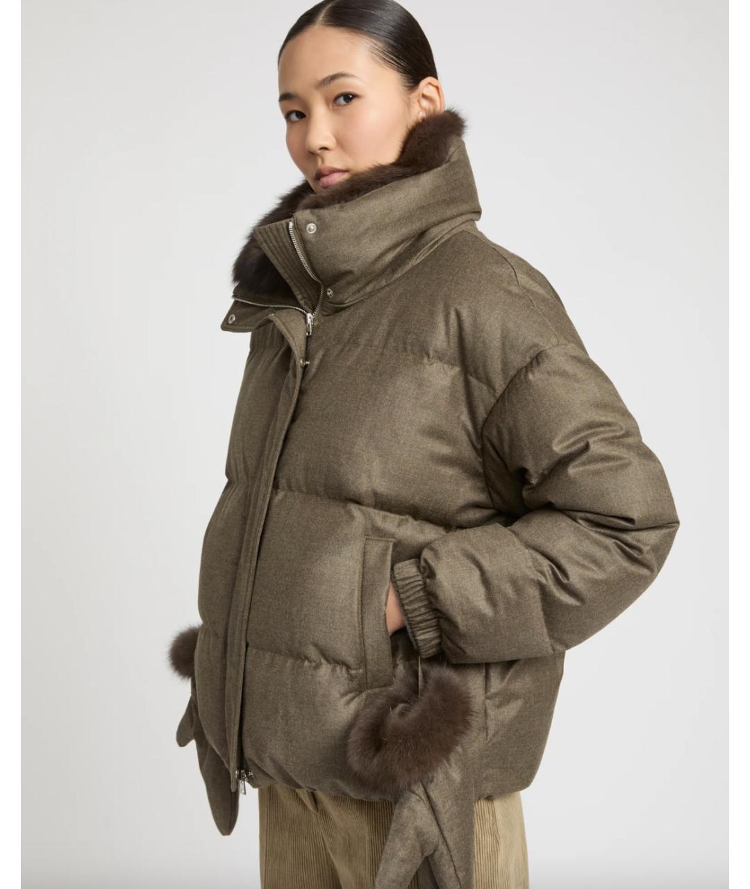 YVES SALOMON Хаки шерстяной пуховик, фото 3