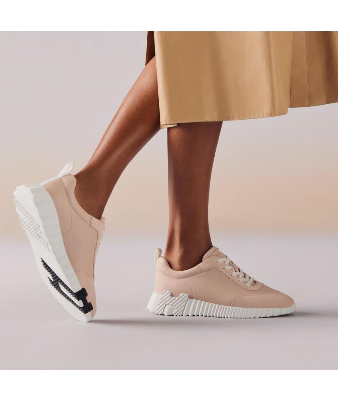 HERMES Розовые кожаные кеды, фото 3