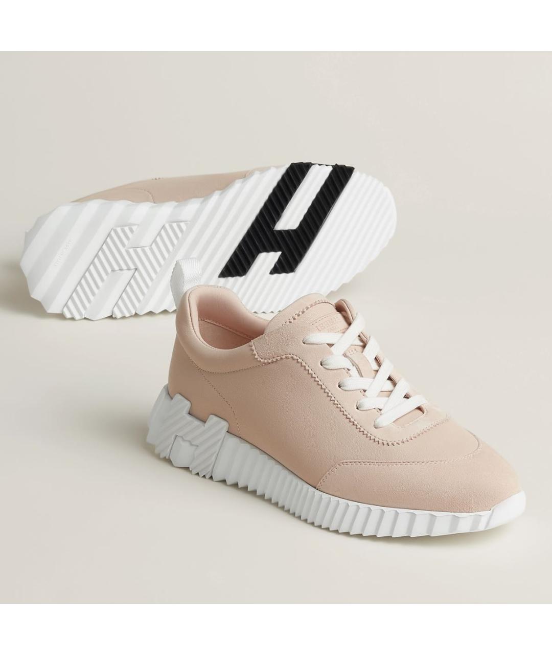 HERMES Розовые кожаные кеды, фото 2