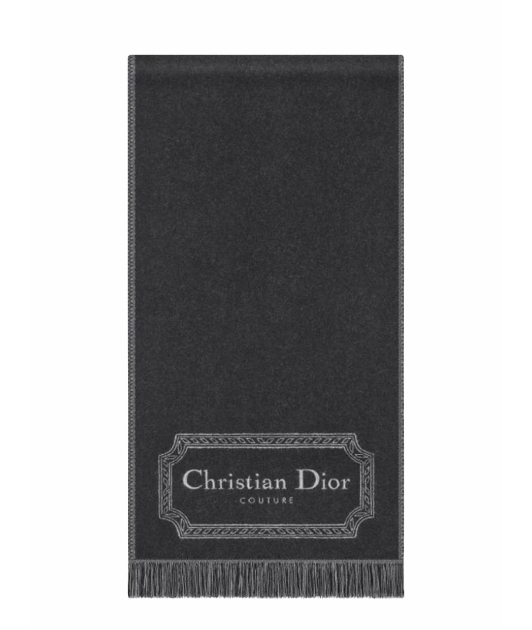 CHRISTIAN DIOR Серый шерстяной шарф, фото 4