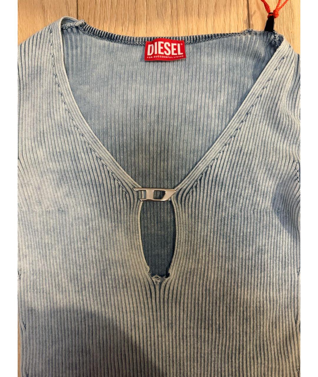 DIESEL Голубой хлопко-эластановый джемпер / свитер, фото 3