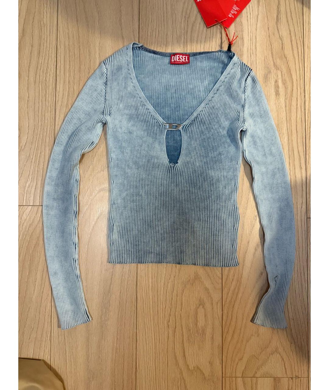 DIESEL Голубой хлопко-эластановый джемпер / свитер, фото 5
