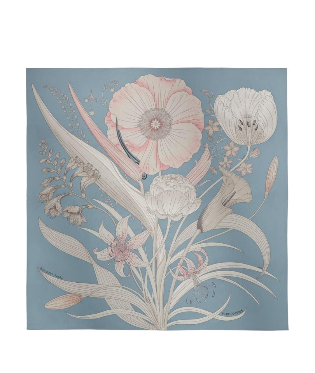 HERMES Голубой шелковый платок, фото 1