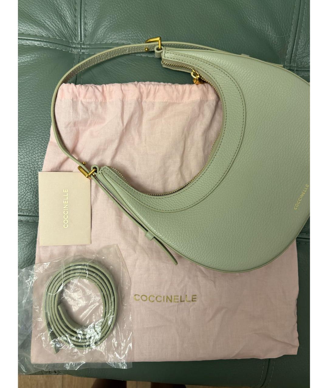 COCCINELLE Зеленая кожаная сумка с короткими ручками, фото 2
